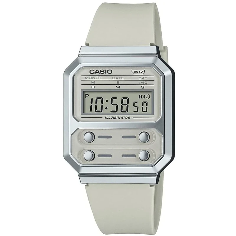 Casio A100WEF-8AEF Digital Watch - Silver/Beige Case, 3 Bar Resistance
