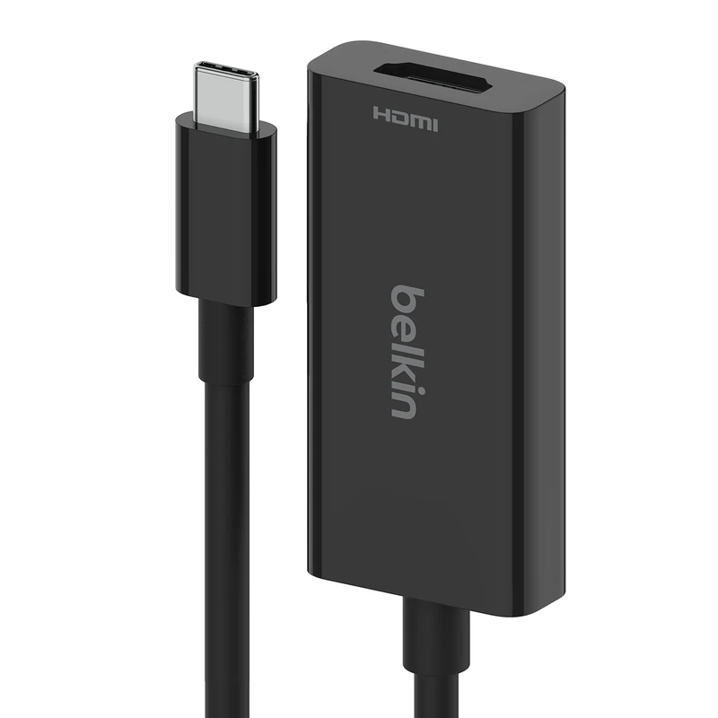 Belkin USB Type C to HDMI 2.1 Adapter, Tethered 4.33in Cable with 8K@60Hz, 4K@144Hz, HDR, HBR3, DSC, HDCP 2.2, USB-IF Certified for Chromebook, Macbook, iPad Pro and other USB C Devices