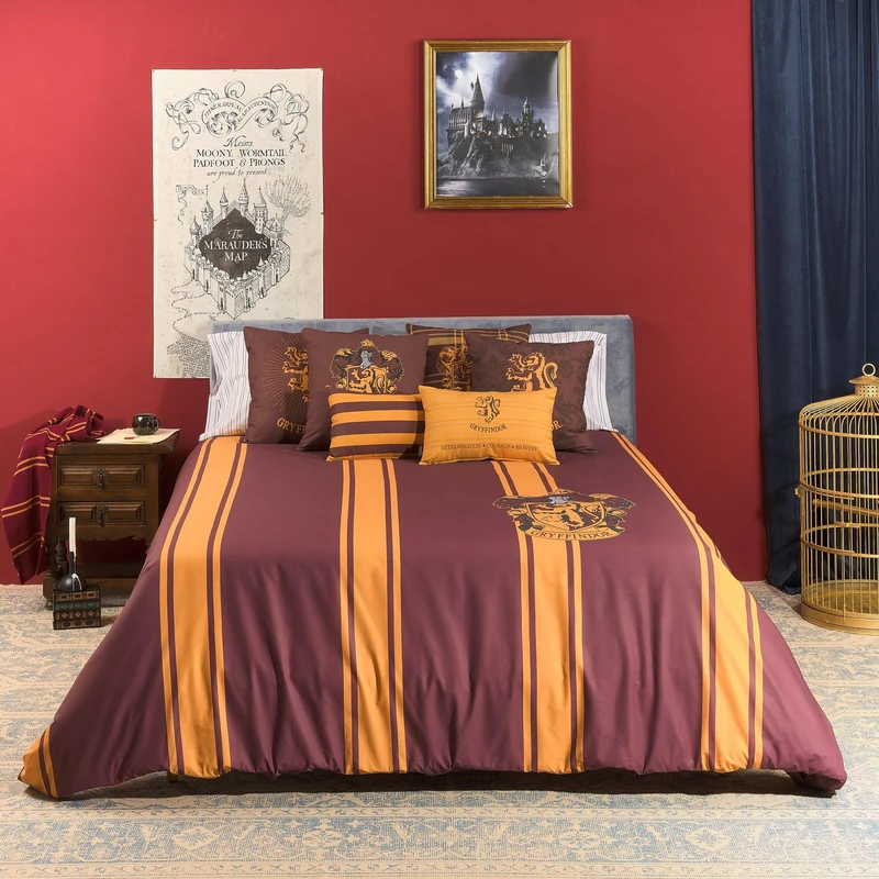 BELUM | Harry Potter Duvet Cover, 100% Cotton Gryffindor Striped Duvet Cover with Buttons for 120 cm Beds (200 x 200 cm) - Image 1
