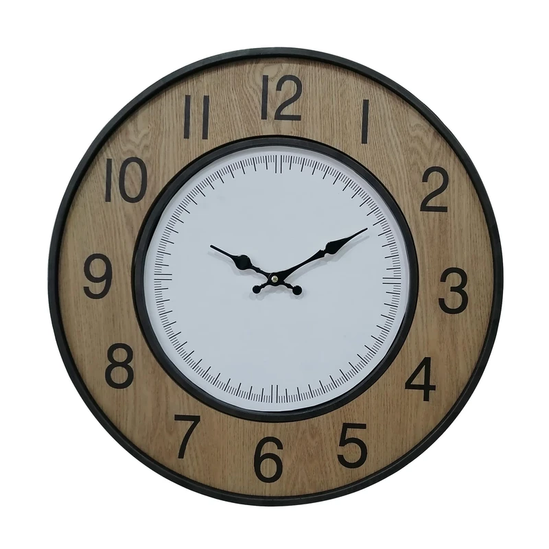 Rebecca Mobili Large Wall Clock, Vintage Wall Clocks, Brown Black White, Mdf Metal, For Office Home Living Room - Diameter 50 cm x D 4,5 cm - Art. RE6791