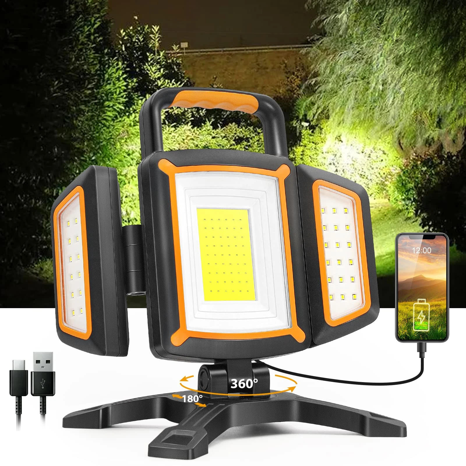 SYLSTAR 30W Rechargeable Work Light, 3000 Lumen Magnetic Work Light Battery Powered, Waterproof Portable Cordless Job Site Lighting for Construction Site, Workshop, Garage, Camping, and Car Repairing