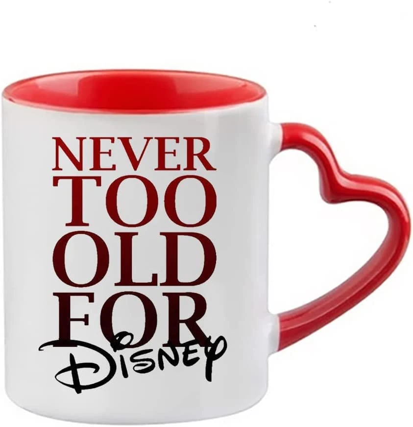 Giftme Never Too Old for Birthday, Christmas, Secret Santa Coffee Tea Mug 11oz Heart Handle Ceramic Mug. (Red Heart)