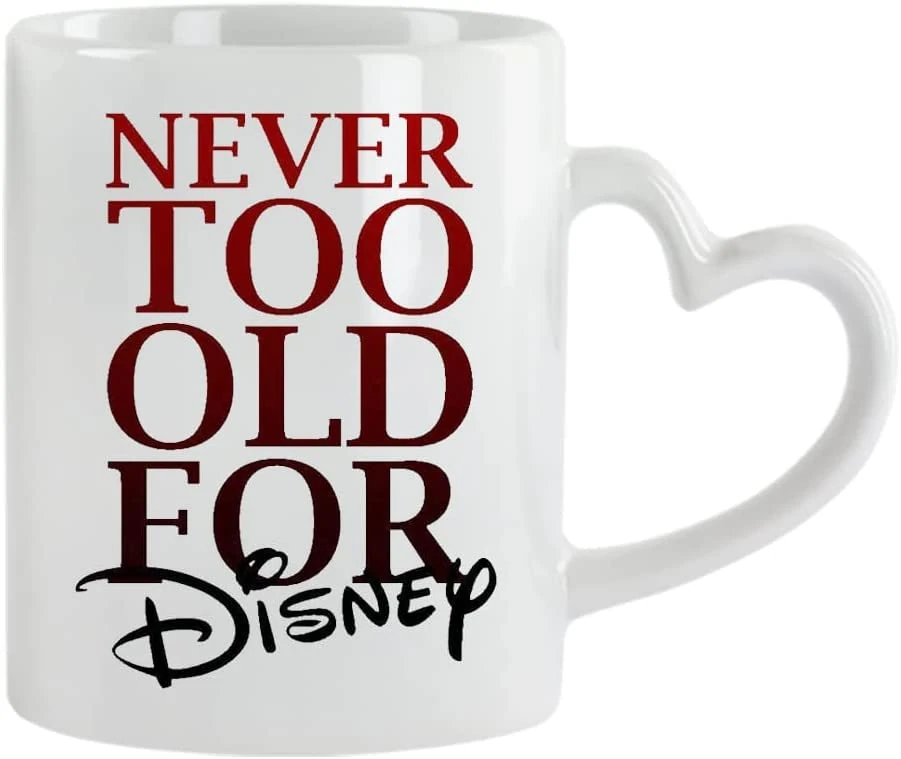 Giftme Never Too Old for Birthday, Christmas, Secret Santa Coffee Tea Mug 11oz Heart Handle Ceramic Mug. (White Heart)