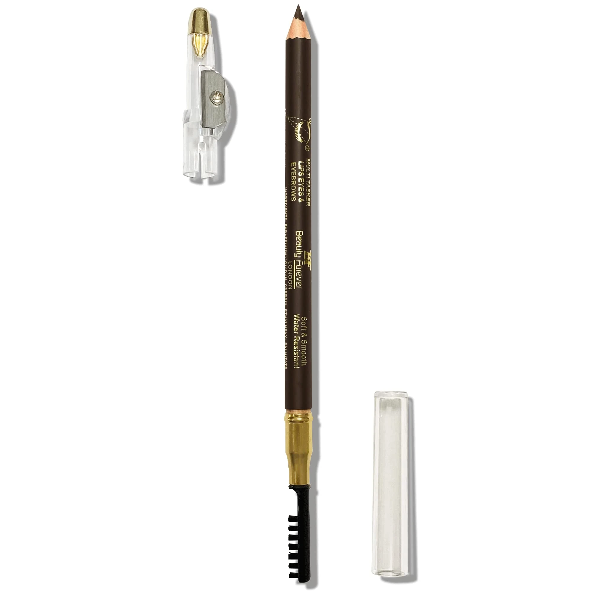 Beauty Forever Dual Ended True Kohl Eyebrow Pencil & Multi Tasker with Sharpener & Separator Comb, Lip liner, Eyeliner, Smudge & Waterproof (Dark Brown)