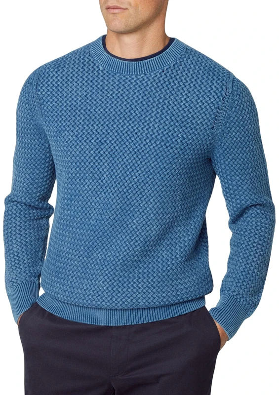 Hackett London Men's Basketweave Crew Pullover Sweater, Blue (Steel Blue), S
