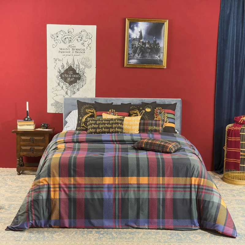 BELUM | Harry Potter Duvet Cover, 100% Cotton Duvet Cover with Buttons, Hogwarts Model, Colourful Picture for 135/140 Beds (220 x 220 cm)