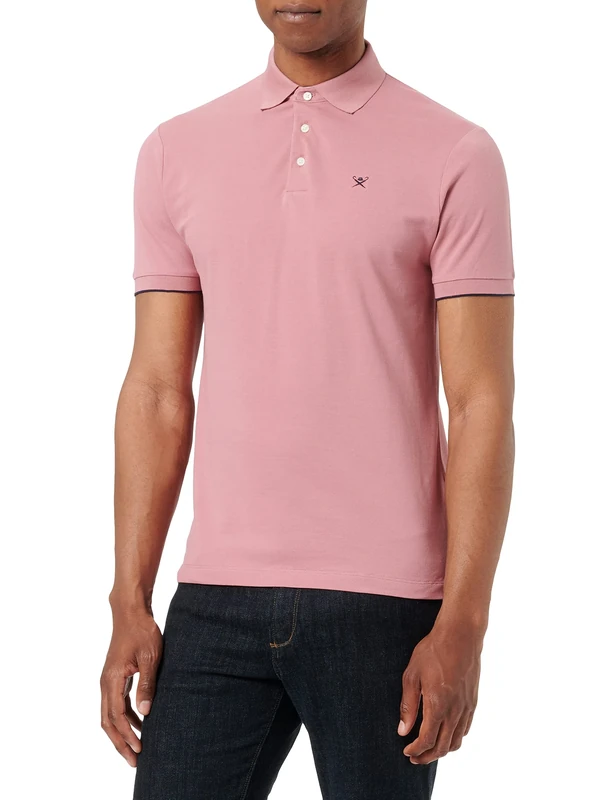 Hackett London Men's Stripe CLRBAND SS Polo Shirt, Pink (Rose), S