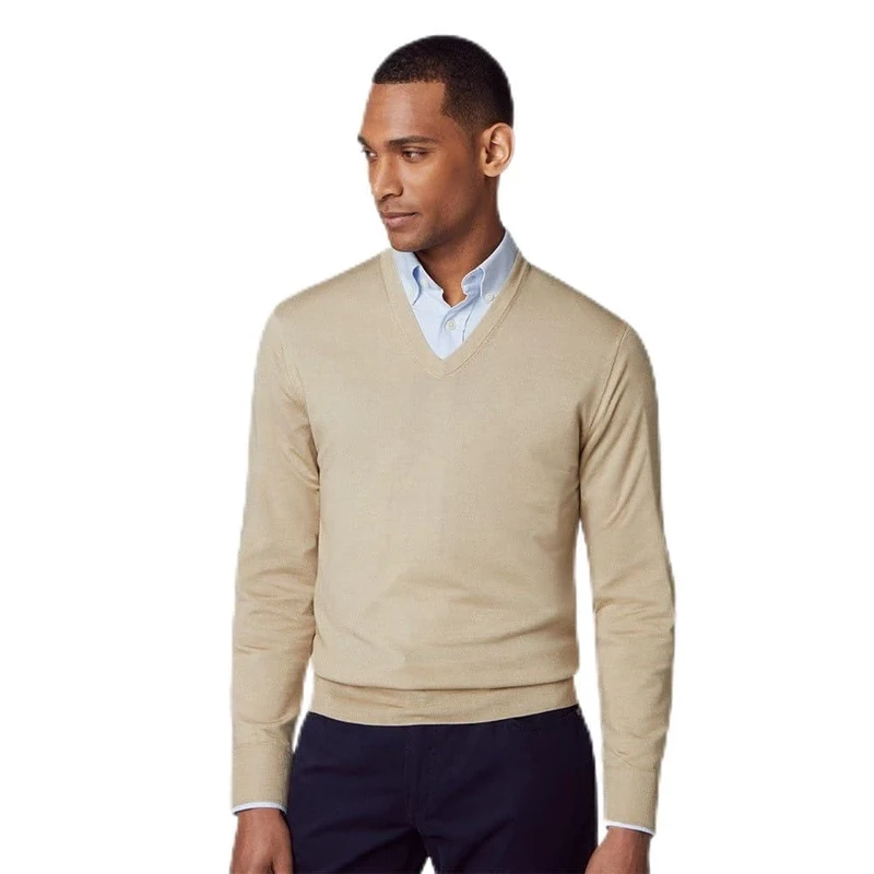 Hackett London Men's GMD Merino Silk V NCK Pullover Sweater, Brown (Taupe Beige), 3XL
