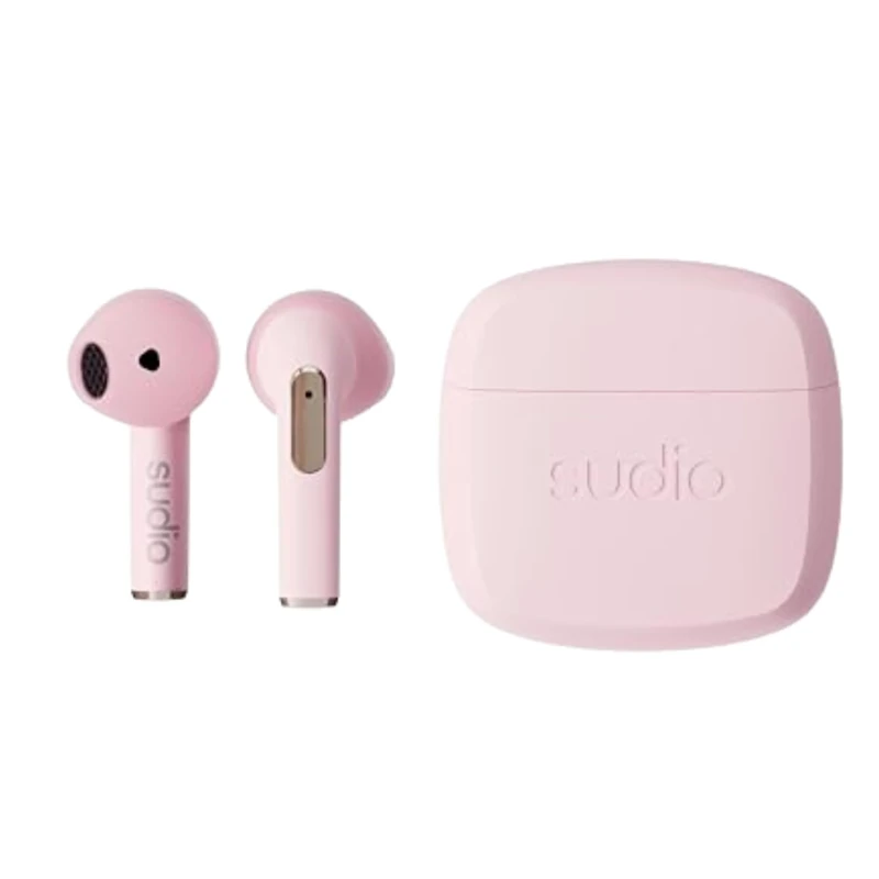 Sudio N2 Dusty Pink - Wireless Bluetooth Open Headphones, Multi-Point, Built-in Microphone for Calls, 30 Hours Battery Life with Charging Case, IPX4 Waterproof, USB-C, No Charging