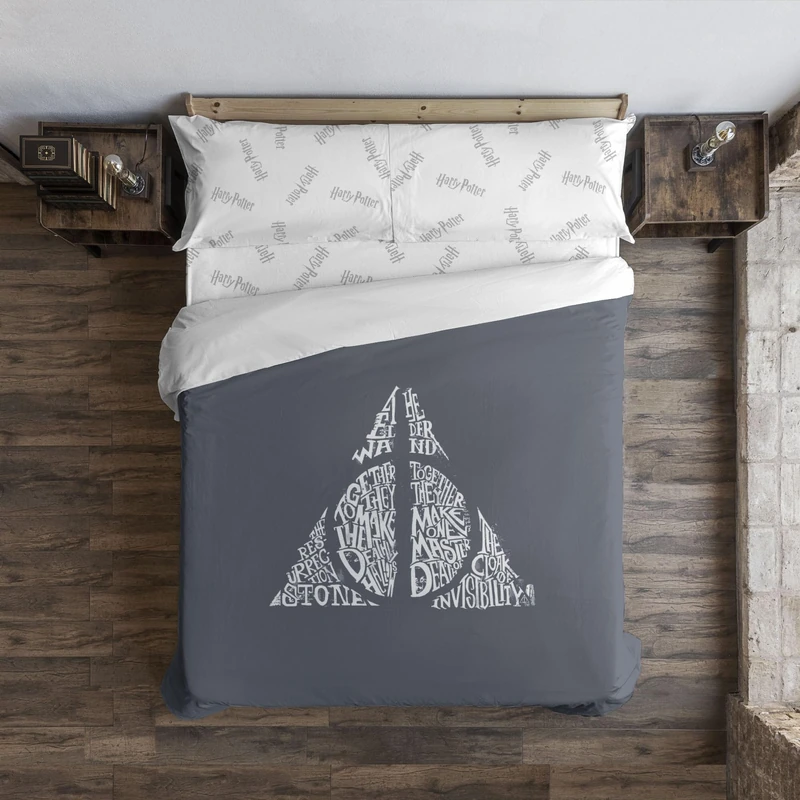 BELUM | Harry Potter Duvet Cover, 100% Cotton Hallows Lettering Duvet Cover for 120 cm Bed (200 x 200 cm)