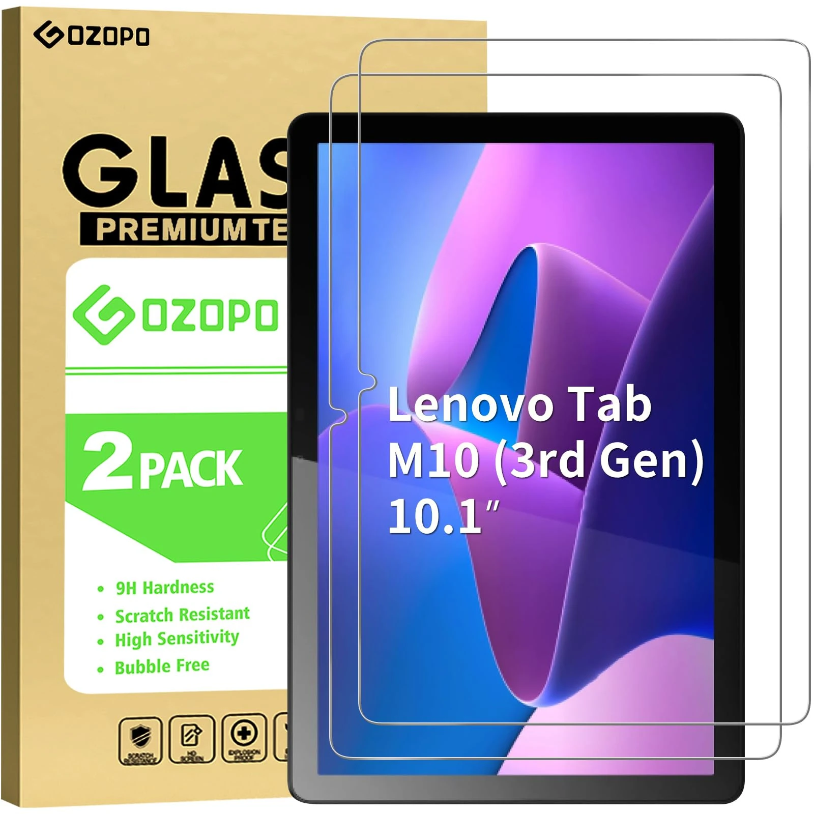 GOZOPO [2-Pack Screen Protector for Lenovo Tab M10 3rd Gen (TB-328F/ TB-328X) Scratch Resistant Tempered Glass Film for Lenovo Tab M10 3rd Gen 10.1"
