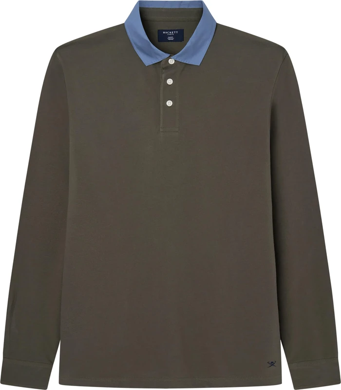 Hackett London Men's Woven Collar LS Polo Shirt, Brown (Khaki), M