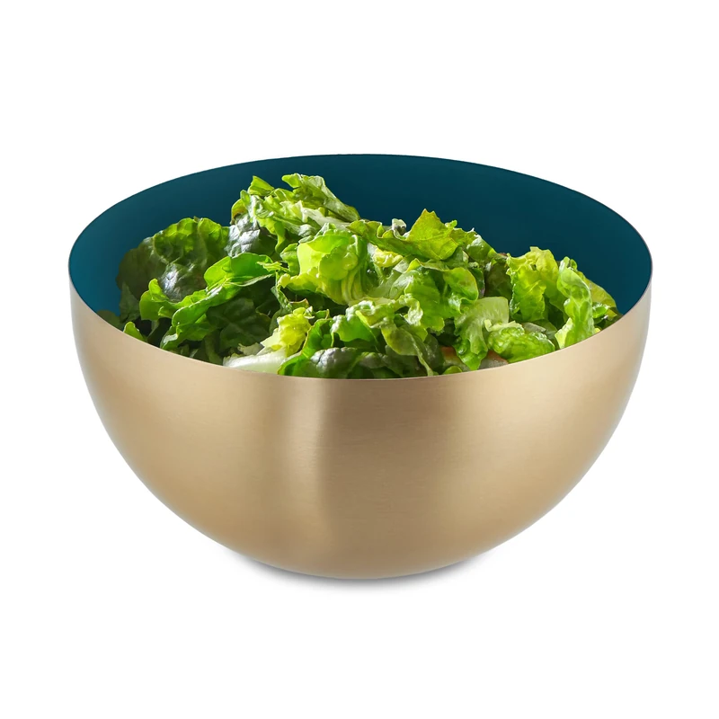 Relaxdays Serving Bowl, 100% stainless steel, Green/Gold, 20 cm