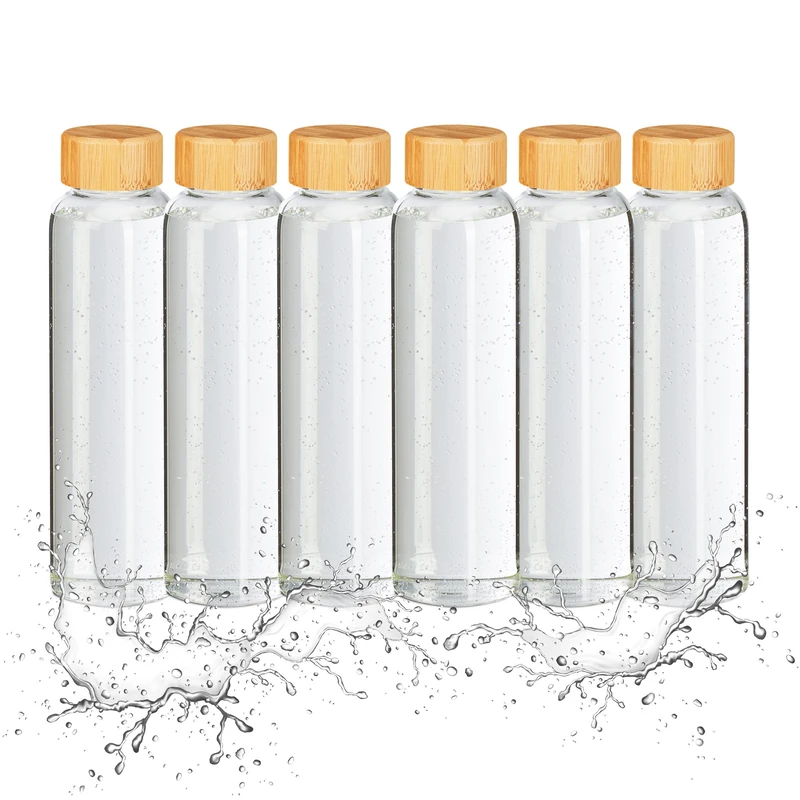 Relaxdays Glass Bottle Set of 6, with Fabric Holder, 500 ml, Dishwasher-Safe, Water-Resistant, Transparent/Black, 24x7.5x7.5cm