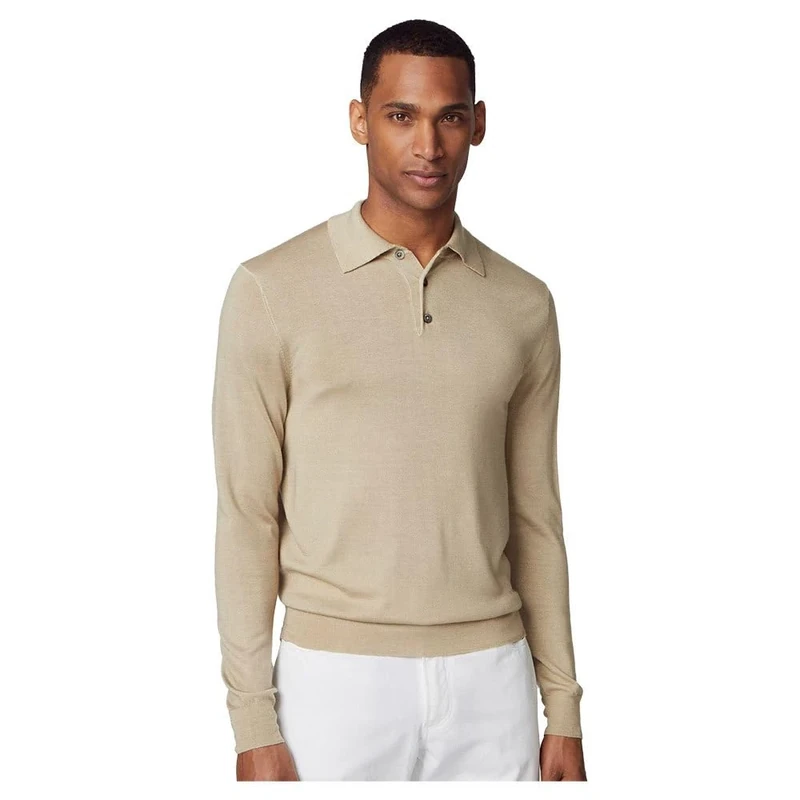 Hackett London Men's GMD Merino Silk Polo Pullover Sweater, Brown (Taupe), XL