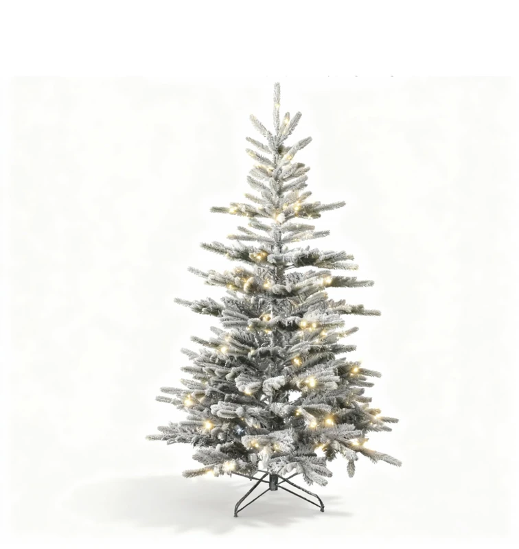8Ft/2.4m Luxury Pre Lit Snow Flocked Christmas Tree Snow Covered Green Tips Hinged Branches Bushy Artificial Xmas Tree Home Snowy Decorations Warm White LEDs Lights