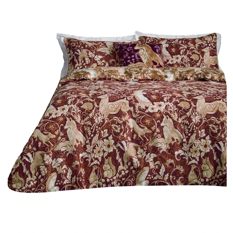 Paoletti Harewood Animal 100% Cotton Duvet Cover Set - Double - Ruby