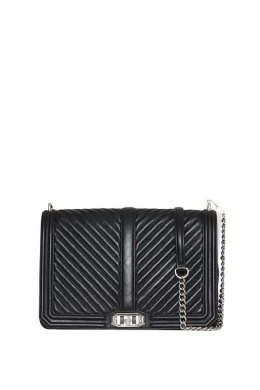Rebecca Minkoff Women's Chevron Quilted Jumbo Love Crossbody, Black/Shiny Silver, Regular