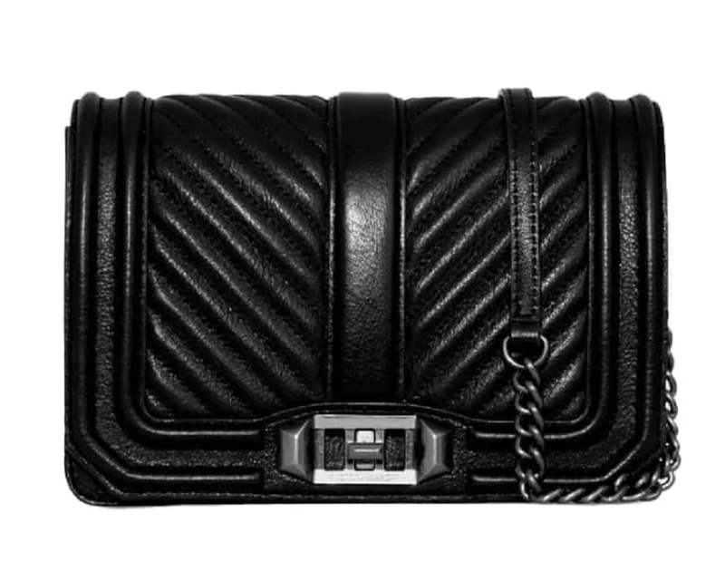 Rebecca Minkoff Women's Chevron Quilted Small Love Crossbody, Black/Silver - Image 1