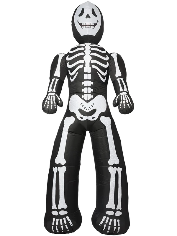 Smiffys Giant Outdoor Inflatable Skeleton, 10ft with Fan, Pegs & Transformer, UK Plug, Halloween Fancy Dress Accessory, Skeleton Dress Up Party Goods, World Book Day