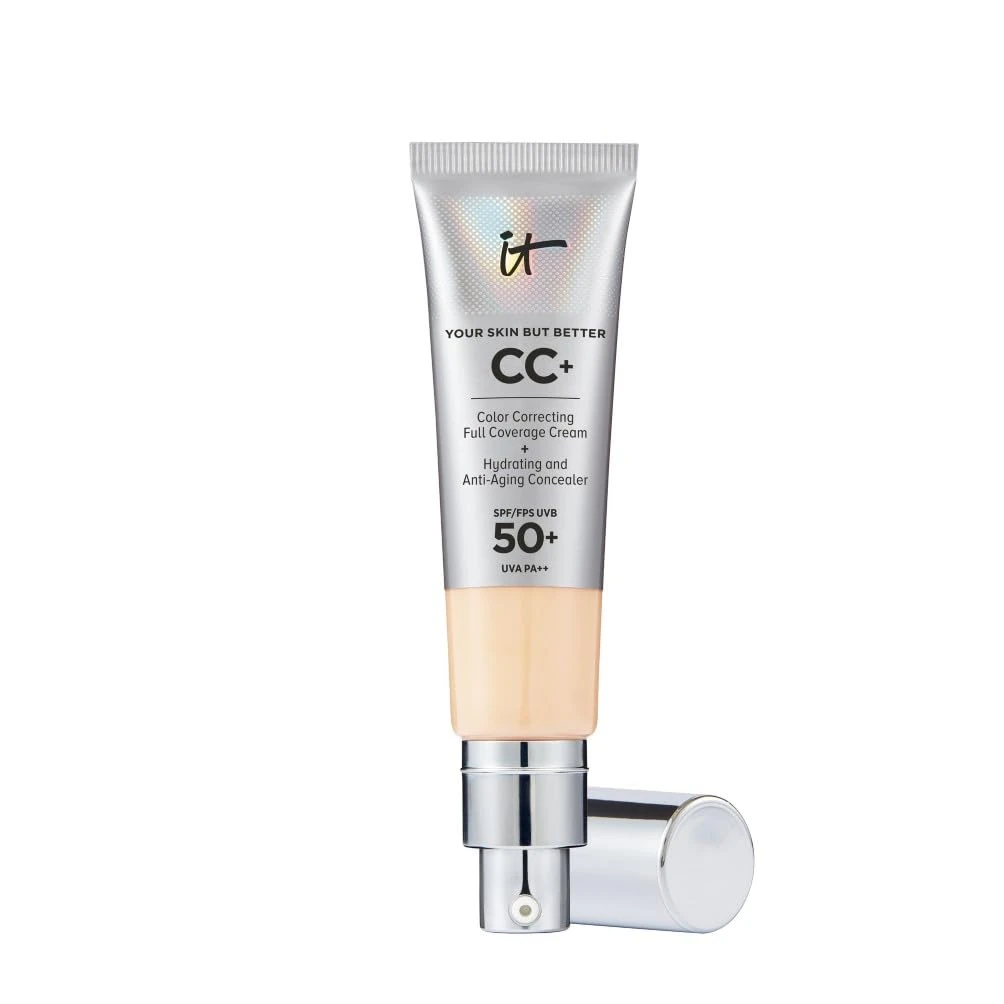 iT Cosmetics Full Coverage Foundation with SPF 50 Protection, Enriched with Hyaluronic Acid & Vitamin E, Your Skin But Better CC+ Cream, Shade: Light, 32ml