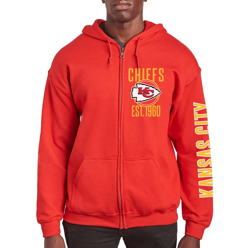 Junk Food x NFL - MVP Zip Hoodie - Unisex Adult Hooded Sweatshirt for Men and Women - Officially Licensed NFL Apparel Red