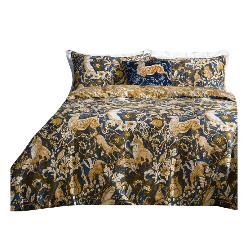 Paoletti Harewood Animal 100% Cotton Duvet Cover Set - Double - Blue