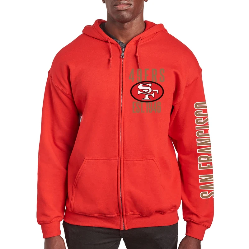 Junk Food Clothing x NFL - San Francisco 49ers - MVP Zip Hoodie - Adult Unisex Full Zip Hooded Fleece Sweatshirt - Size Small - Image 1