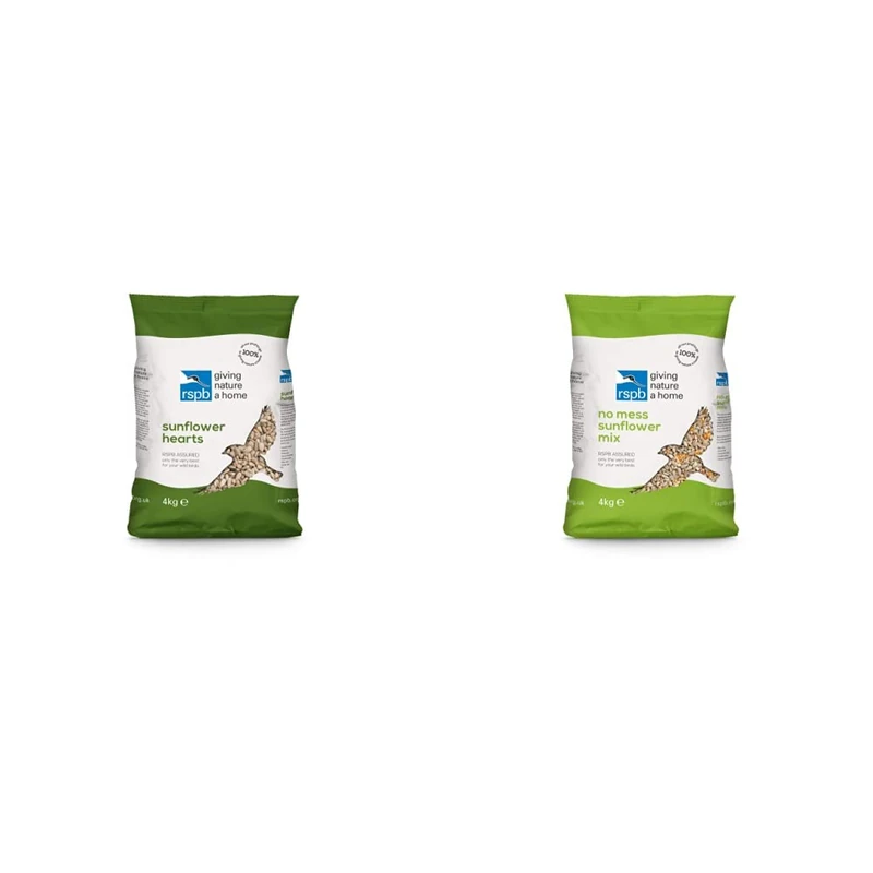 RSPB Sunflower Hearts Wild Bird Food 4kg & No Mess & No Waste Sunflower Mix Wild Bird Food 4Kg, High in Energy & Protein, Great For Bird Feeders, Supporting The Charity