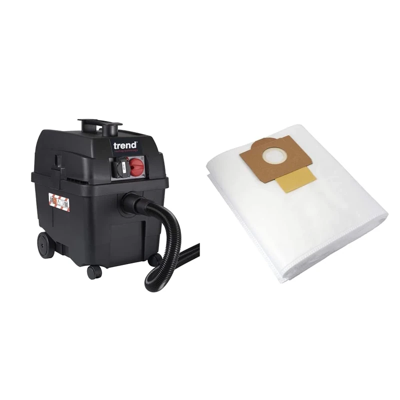 Trend T35A Dust Extractor 1400W Class M Air Filtration System & T35/1/5 Pack of Micro Filter Bags for T35 Dust Extractor