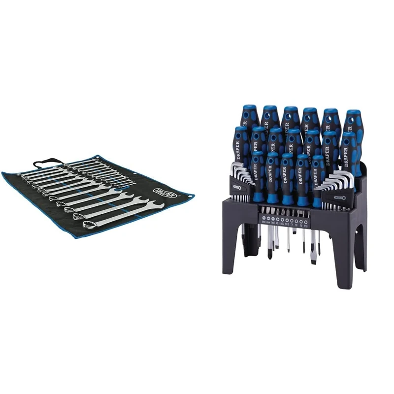 Draper 97918 Combination Spanner Set (25 Piece) & Tools 865/44 44PC S.Driver Set+Stand