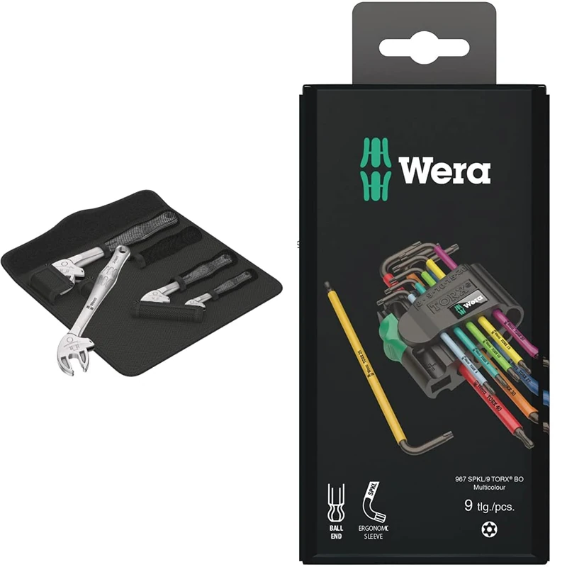 Wera '05020110001 6004 Joker 4 Set 1, self-Setting Spanner Set, 4 Pieces & 967SPKL/9BO Multicolour TX-Key Set, TX8 - TX40, 9pc, 05073599001
