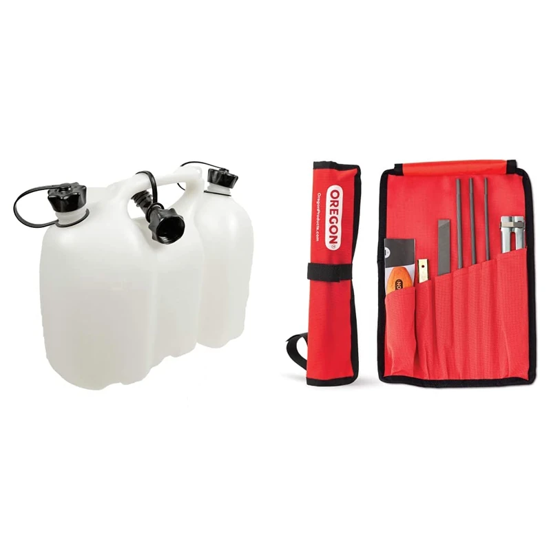 Oregon 562406 Professional Combi-Can, Transparent, 6+3 litres & Universal Chainsaw Field Sharpening Kit, Chainsaw Chain Sharpener with 5/32-Inch (4 mm), 3/16-Inch (4.8 mm)