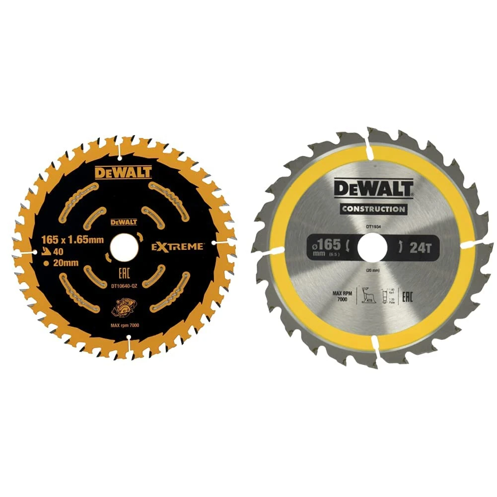 DeWalt DT10640-QZ Extreme Framing Blade (Cordless) & Portable Construction Circular Saw Blade 165 x 20mm x 24T