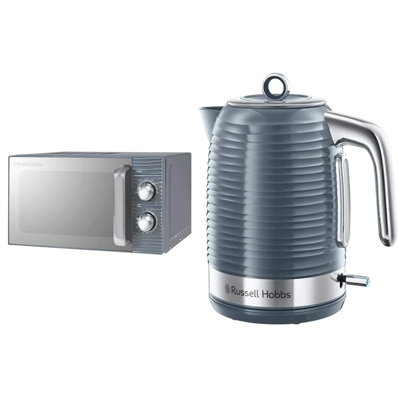 Russell Hobbs RHM1731G Inspire 17L 700w Grey Solo Manual Microwave with 5 Power Levels & 24363 Inspire Electric Kettle, 1.7 Litre Cordless Hot Water Dispenser with 1 Cup 45 Second Fast Boil, Grey