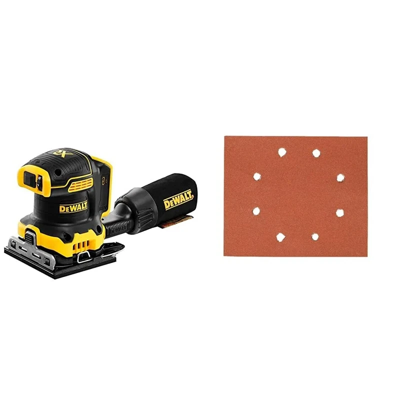 DEWALT DCW200N 18V XR 1/4 Sheet Palm Sander -Body & DT3024-QZ Quarter Sanding Sheet, Pre-Punched, 115 mm x 115 mm, 180 g (Pack of 10)