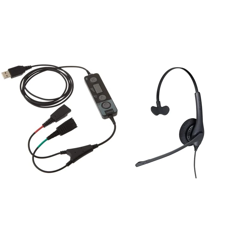 Jabra Link 265 - audio cables, 1 & Biz 1500 Quick Disconnect On-Ear Mono Headset - Corded Headphone with Noise-cancelling Microphone and Volume Spike Protection for Deskphones, Black - Image 1