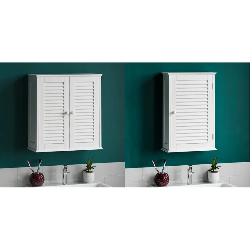 Bath Vida Bathroom Cabinet Double Door Shutter Wall Mounted Storage Shelf, White & Bathroom Cabinet Single Door Shutter Wall Mounted Storage, White