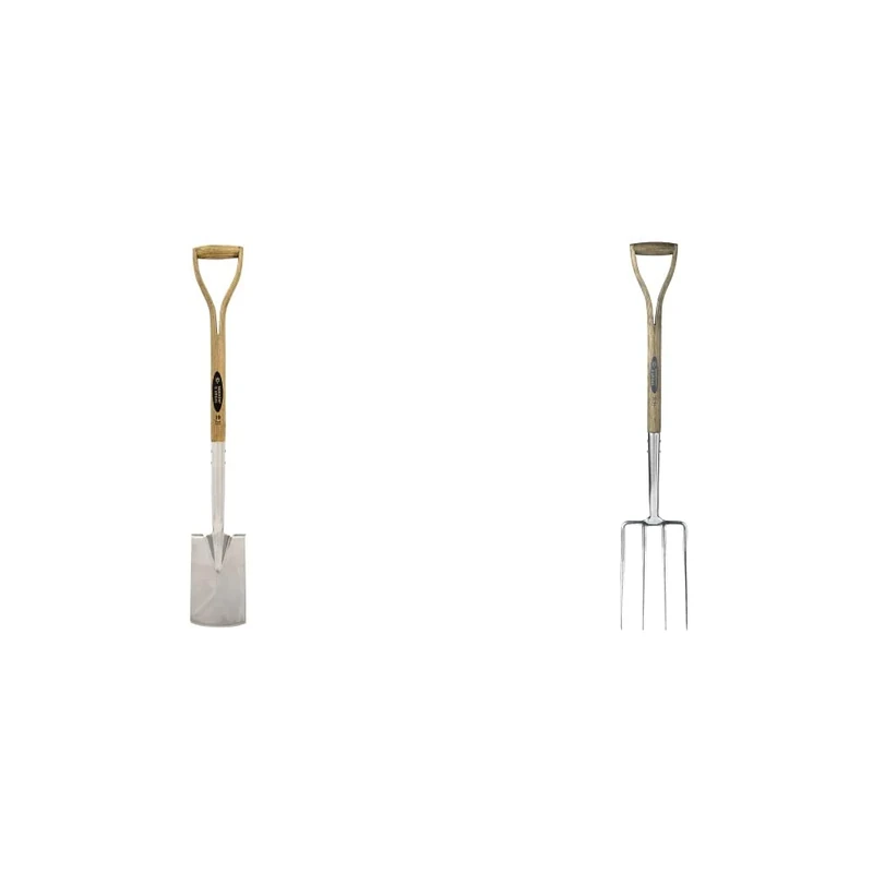 Spear & Jackson Traditional Stainless Steel Border Spade with 712mm Wooden Handle & 4550DF Traditional Stainless Steel Digging Fork