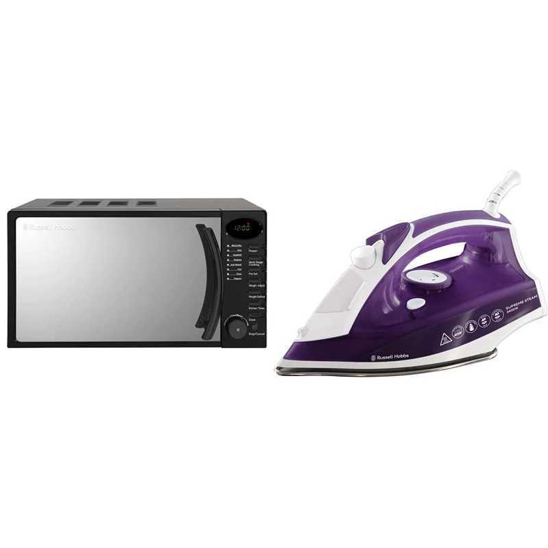 Russell Hobbs RHM1714B 17 Litre 700 W Black Digital Solo Microwave with 5 Power Levels & Supreme Steam Traditional Iron 23060, 2400 W, Purple/White