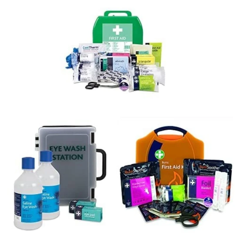 Lewis-Plast First Aid Kit Medium BS8599-1 + Saline Eye Wash Station + Burn First Aid Kit for Work