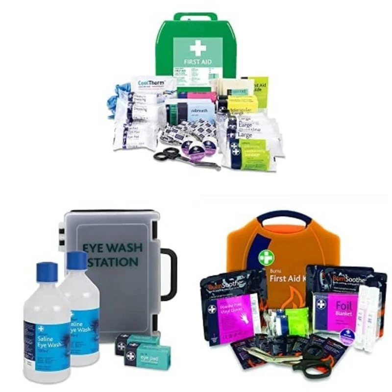 Lewis-Plast First Aid Kit Large BS8599-1 + Saline Eye Wash Station + Burn First Aid Kit for Work