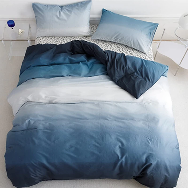 CLOTHKNOW Blue and White Queen Comforter Set 3Pcs Gradient Blue Bedding Comforter Sets Soft All Season Comforters
