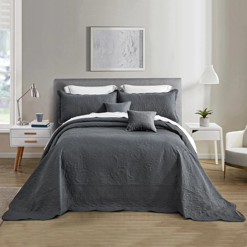 Blythease Oversized King Bedspread, Embossed Paisley, Dark Grey