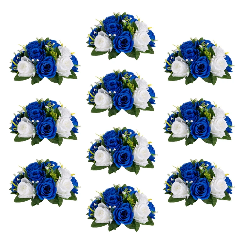 Sziqiqi Blue Artificial Flowers for Decoration Fake Kissing Flower Balls for Wedding Centerpieces Tables Flower Centerpiece Arrangement for Party Festival