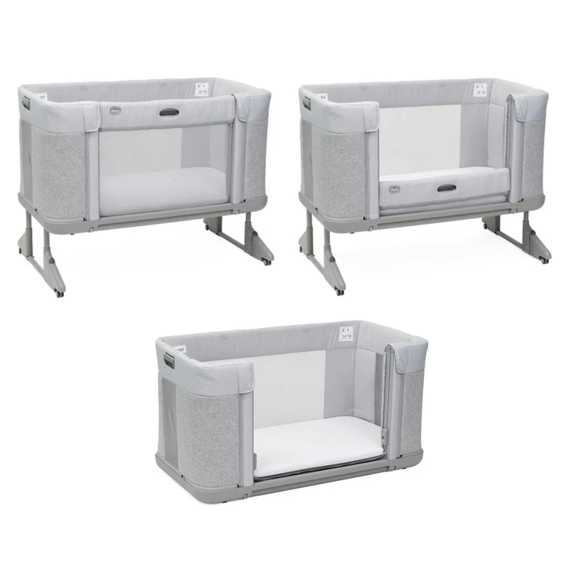 Chicco Next2Me Forever Bedside Crib & Cot, Suitable from Birth up to 4 Years with 11 Adjustable Height Positions, One-hand Opening, Becomes a Toddler Floor Bed, Ash Grey - Image 1