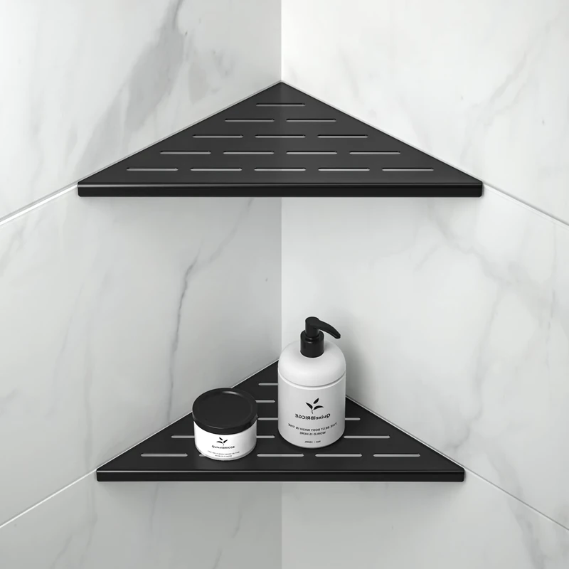 Bernkot Corner Shower Shelf 10" Matte Black 304 Stainless Steel Slot Design Recessed Corner Shelves Bathroom Shower Shelf for Tiled Wall, 2 Pack