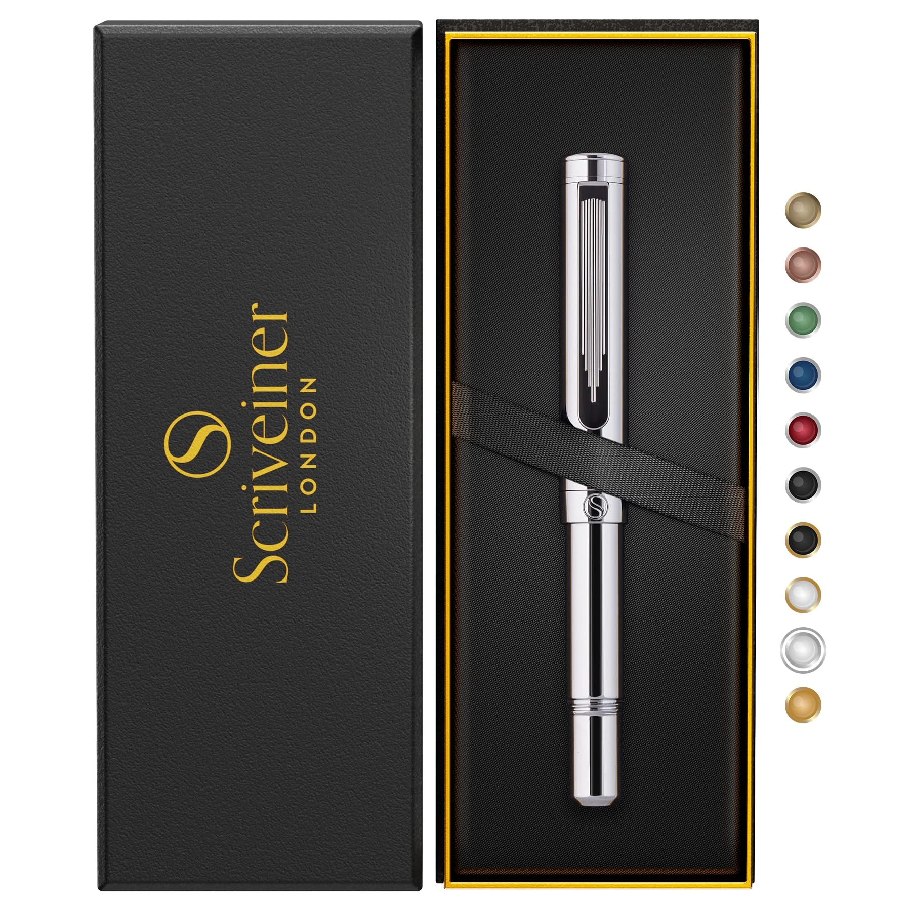 Scriveiner Rollerball Silver Chrome EDC Luxury pen Heavy Pocket Pen with Chrome Finish Nice Writing Gift for Men and Women Refill Office Set