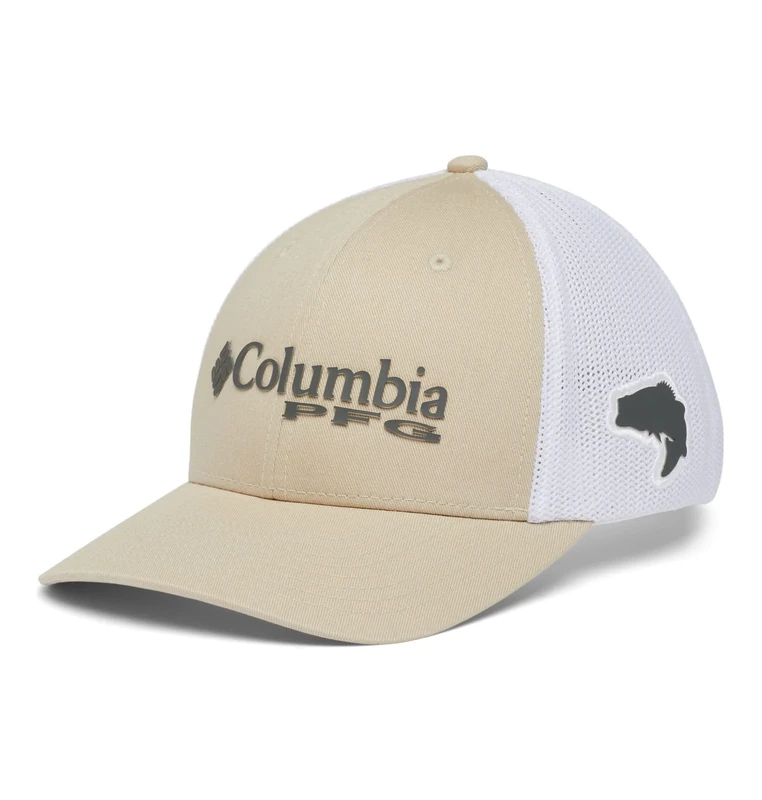 Columbia Unisex's PFG Logo Mesh Ball Cap-High Crown, Fossil, Grill, White, Bass, XXL