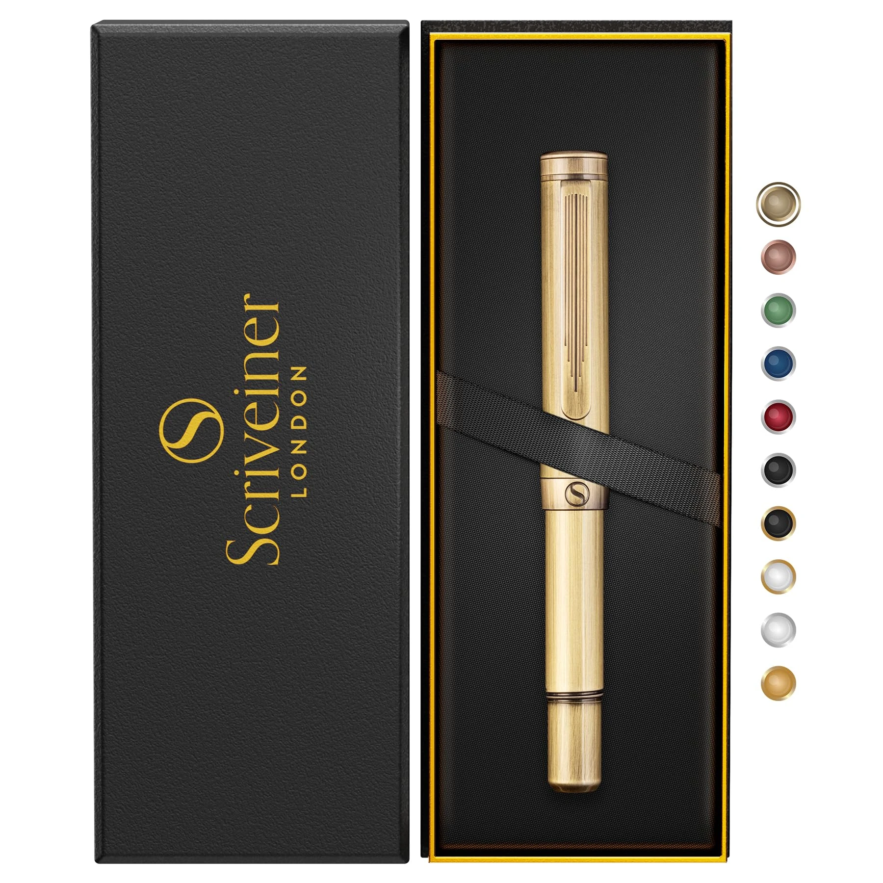 Scriveiner Brass EDC Luxury Rollerball Pen, Stunning Heavy Pocket Rollerball, Hand Brushed Bronze Finish, Best Writing Gift for Men, Women, German Schmidt Refill, Fancy Office & Designer Pen